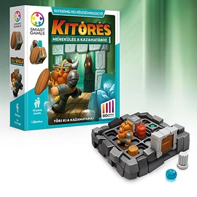 Kitörés logikai játék – SmartGames – doboz és 3D kerker tábla kulccsal, hőssel