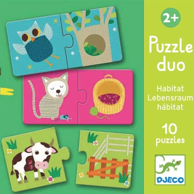DJECO Duó Puzzle állatok - Ki hol lakik?