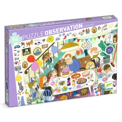 DJECO Megfigyelő puzzle (54 db) - Szülinapi parti - DJ07566