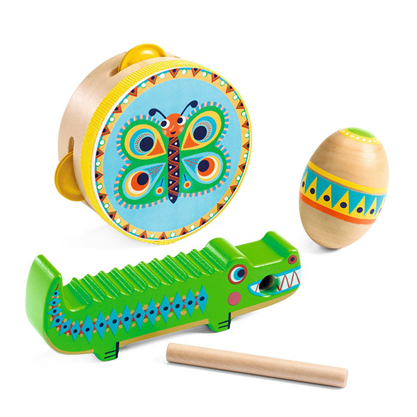Gyerek hangszer készlet (tamburin, maracas, guiro)  - Djeco