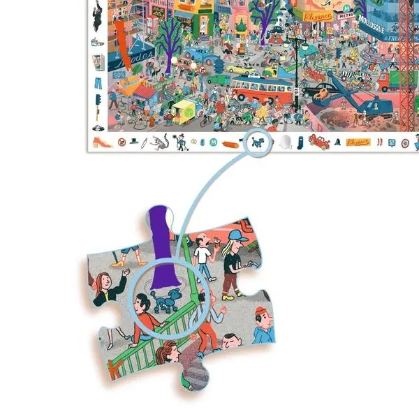 DJECO Megfigyelő puzzle (200 db) - Város - képrészlet keresés bemutatása