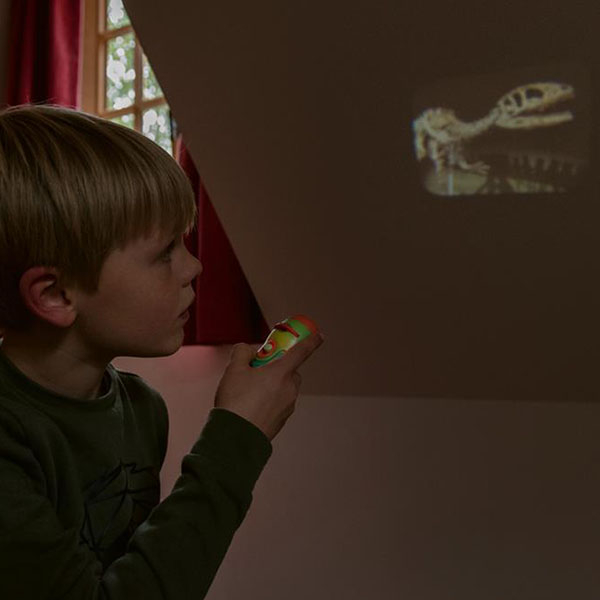 Kisfiú, dinós képet néz - Scratch diavetítő